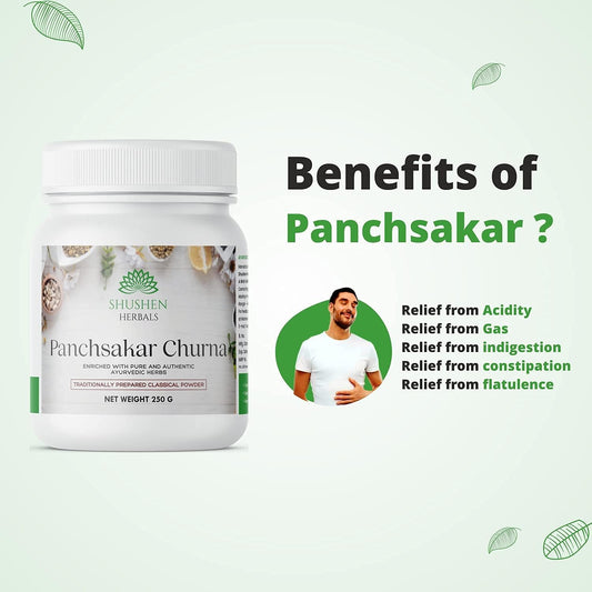 Ifra Shushen Panchsakar Churna 250g - Herbal Remedy for Constipation, Indigestion, and Piles - Boosts Appetite and Bowel Movement