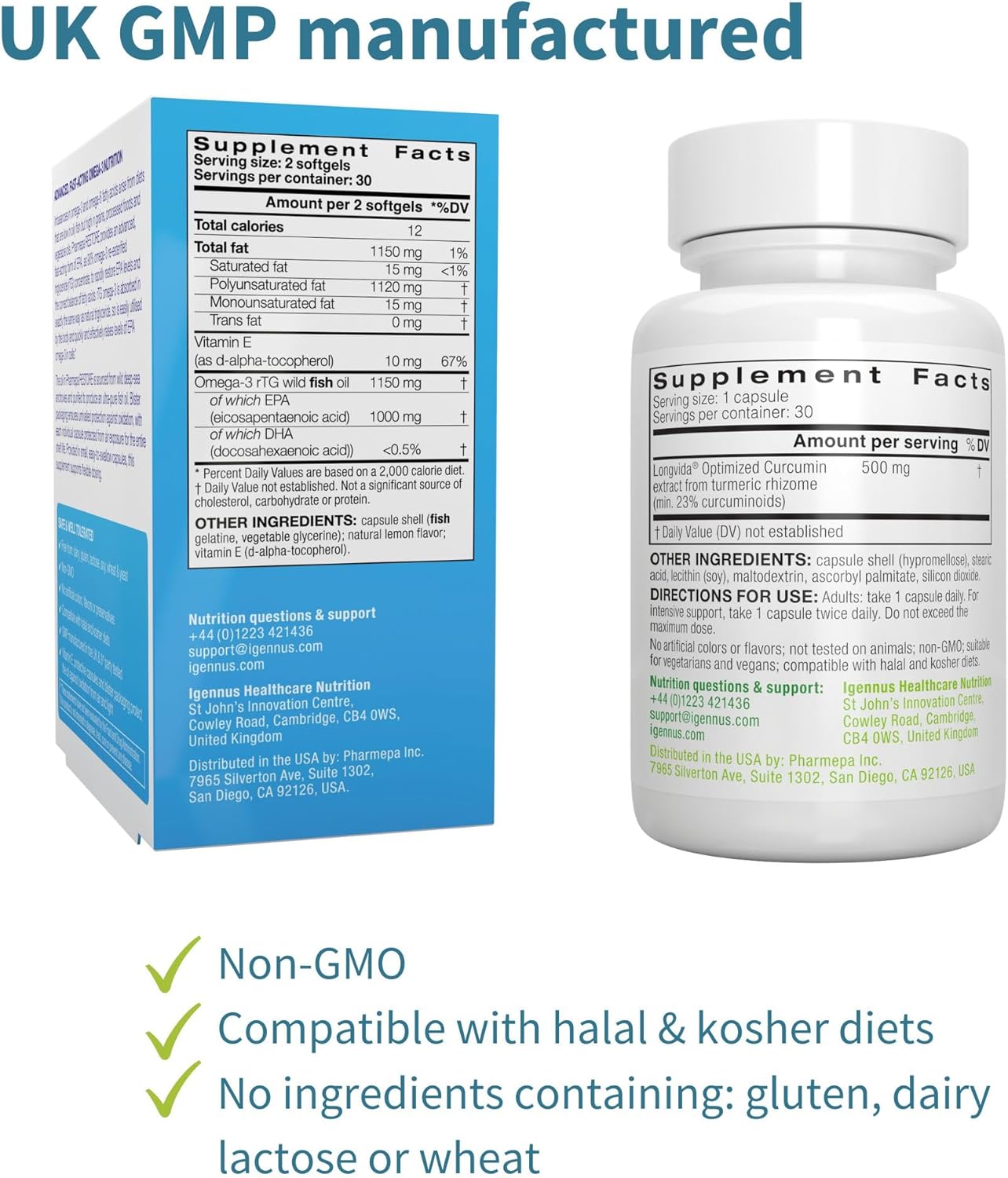 Igennus Healthcare Nutrition Bundle: Pharmepa Restore & Longvida Lipidated Curcumin for Omega-3 & Curcumin Support