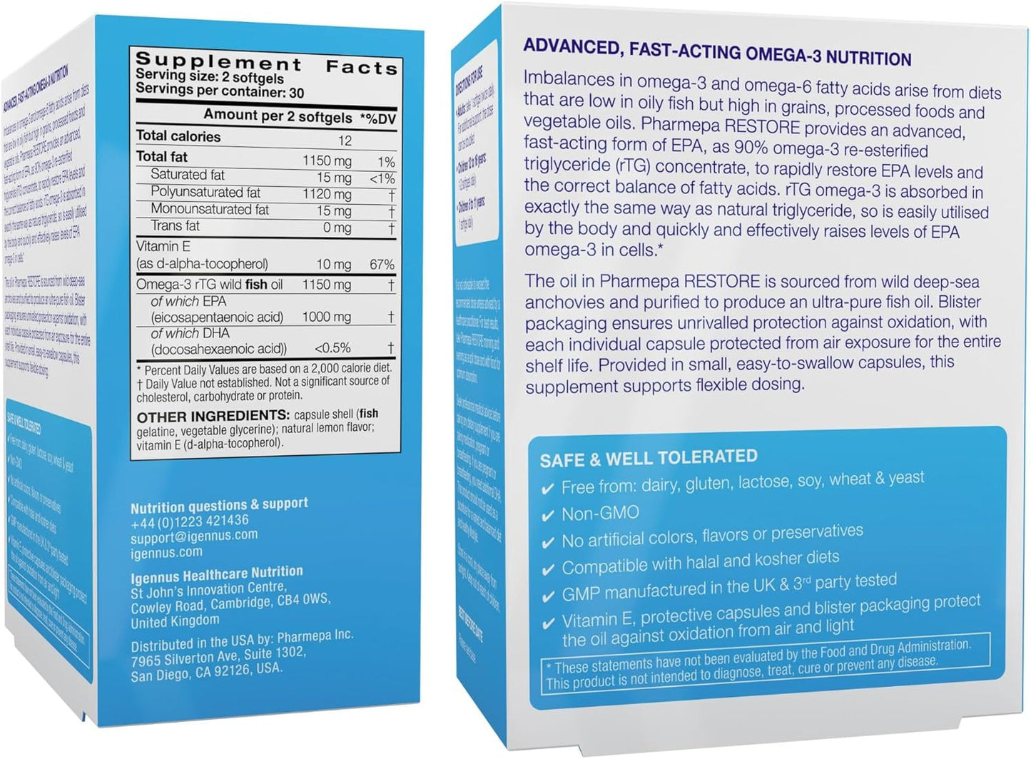 Igennus Healthcare Nutrition Bundle: Pharmepa Restore & Advanced Collagen Peptides - 1000mg EPA Omega-3 Fish Oil & Grass Fed Bovine Collagen Powder