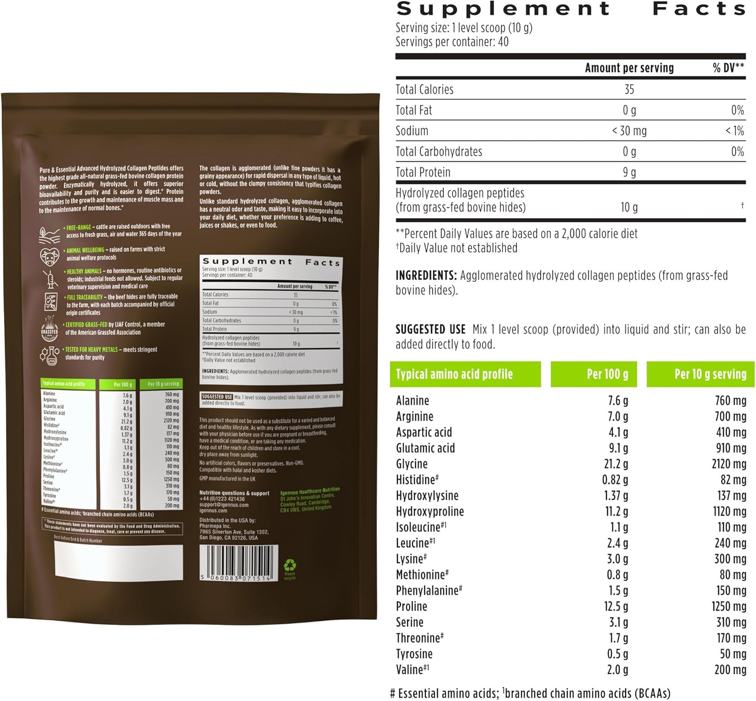 Igennus Healthcare Nutrition Bundle: Pharmepa Restore & Advanced Collagen Peptides - 1000mg EPA Omega-3 Fish Oil & Grass Fed Bovine Collagen Powder
