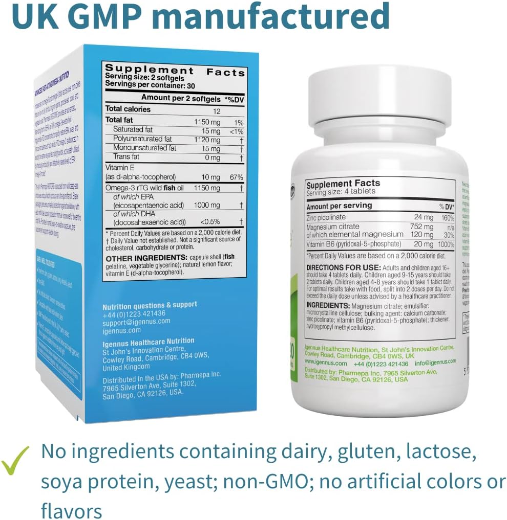 Igennus Healthcare Nutrition Mood Health Bundle: Pharmepa Restore EPA + Neurobalance Zinc, Magnesium & Vitamin B6