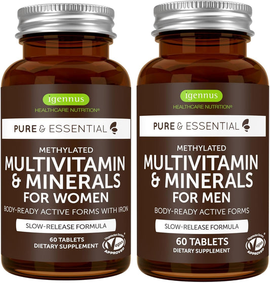 Igennus Healthcare Nutrition Pure & Essential Men & Women’s Multivitamin Bundle, Sustained Release, Active Forms - 60 Tablets