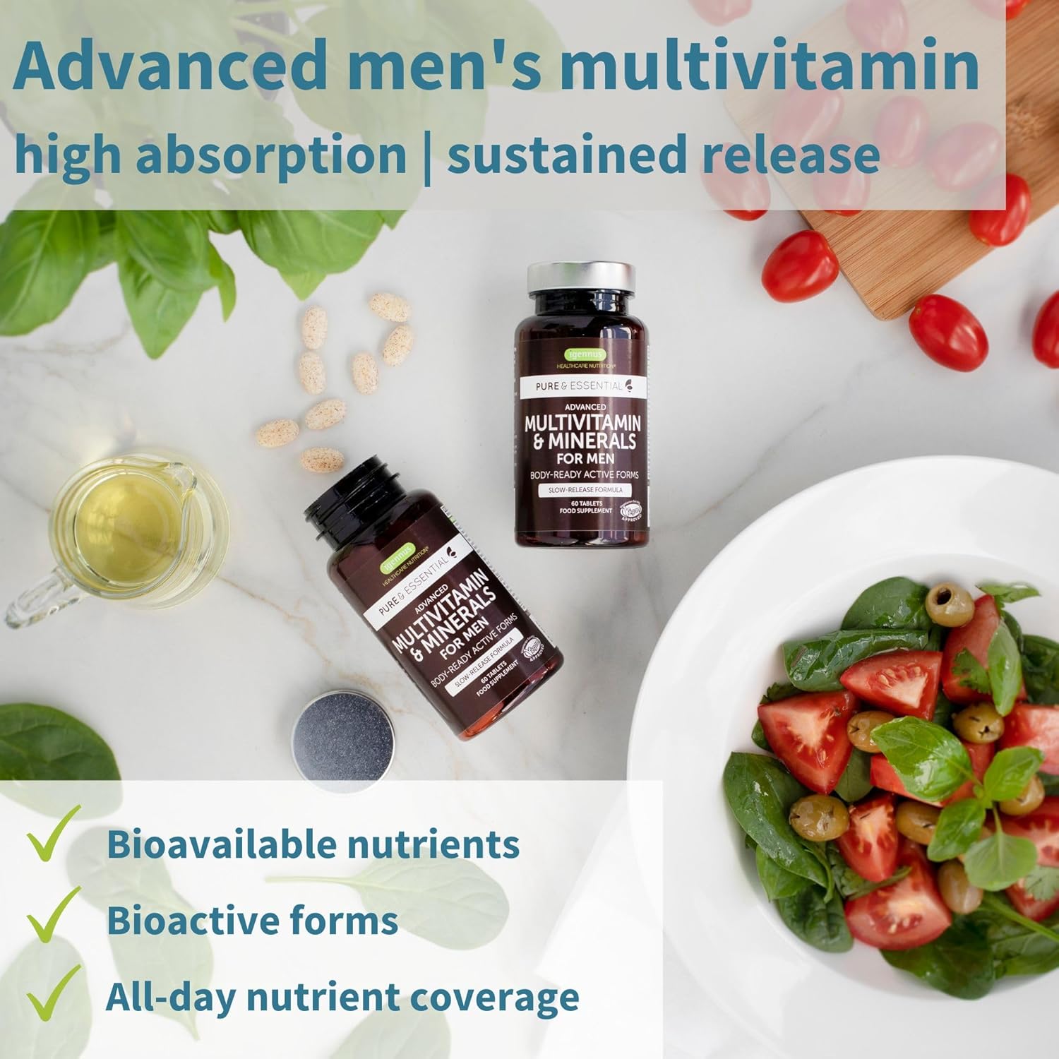 Igennus Healthcare Nutrition Pure & Essential Men & Women’s Multivitamin Bundle, Sustained Release, Active Forms - 60 Tablets