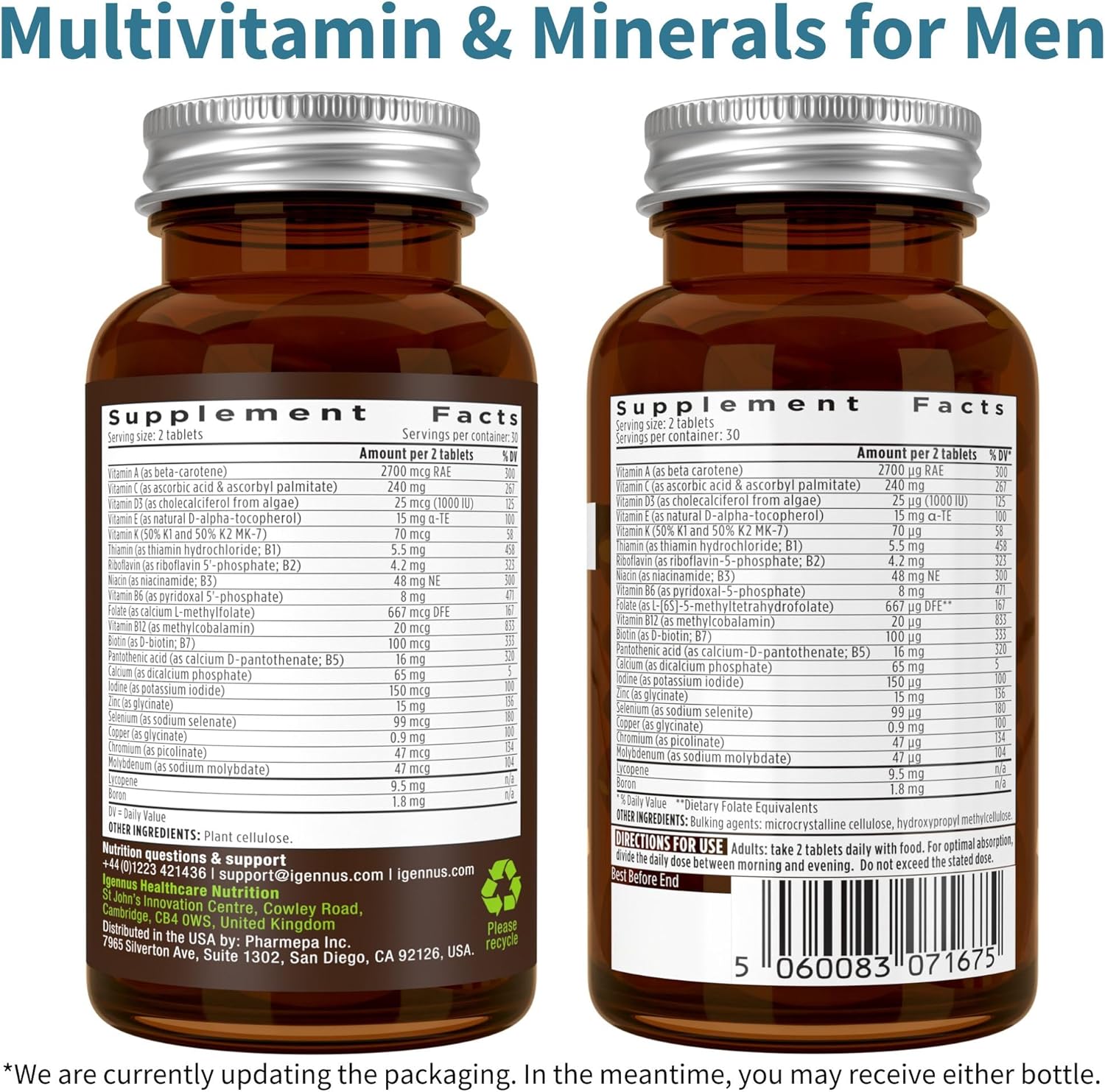 Igennus Healthcare Nutrition Pure & Essential Men & Women’s Multivitamin Bundle, Sustained Release, Active Forms - 60 Tablets