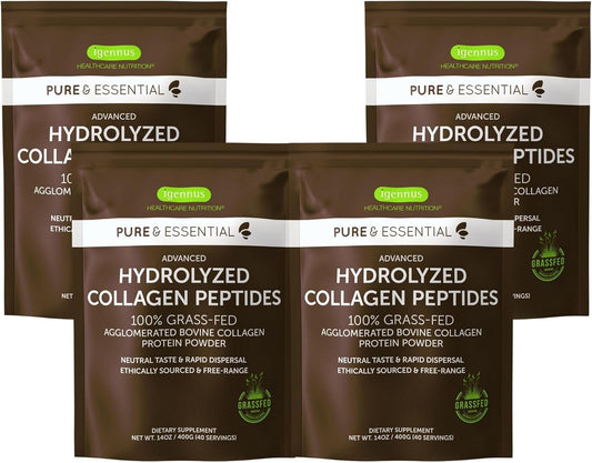 Igennus Hydrolyzed Bovine Collagen Protein Powder - Grass Fed, Types 1, 2 & 3, Non-GMO - 4 x 40 Servings