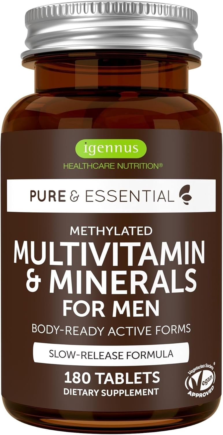 Igennus Methylated Men's Multivitamin - 180 Tablets, Bioavailable MTHFR Supplement with Active B-Vitamins for Sustained Release