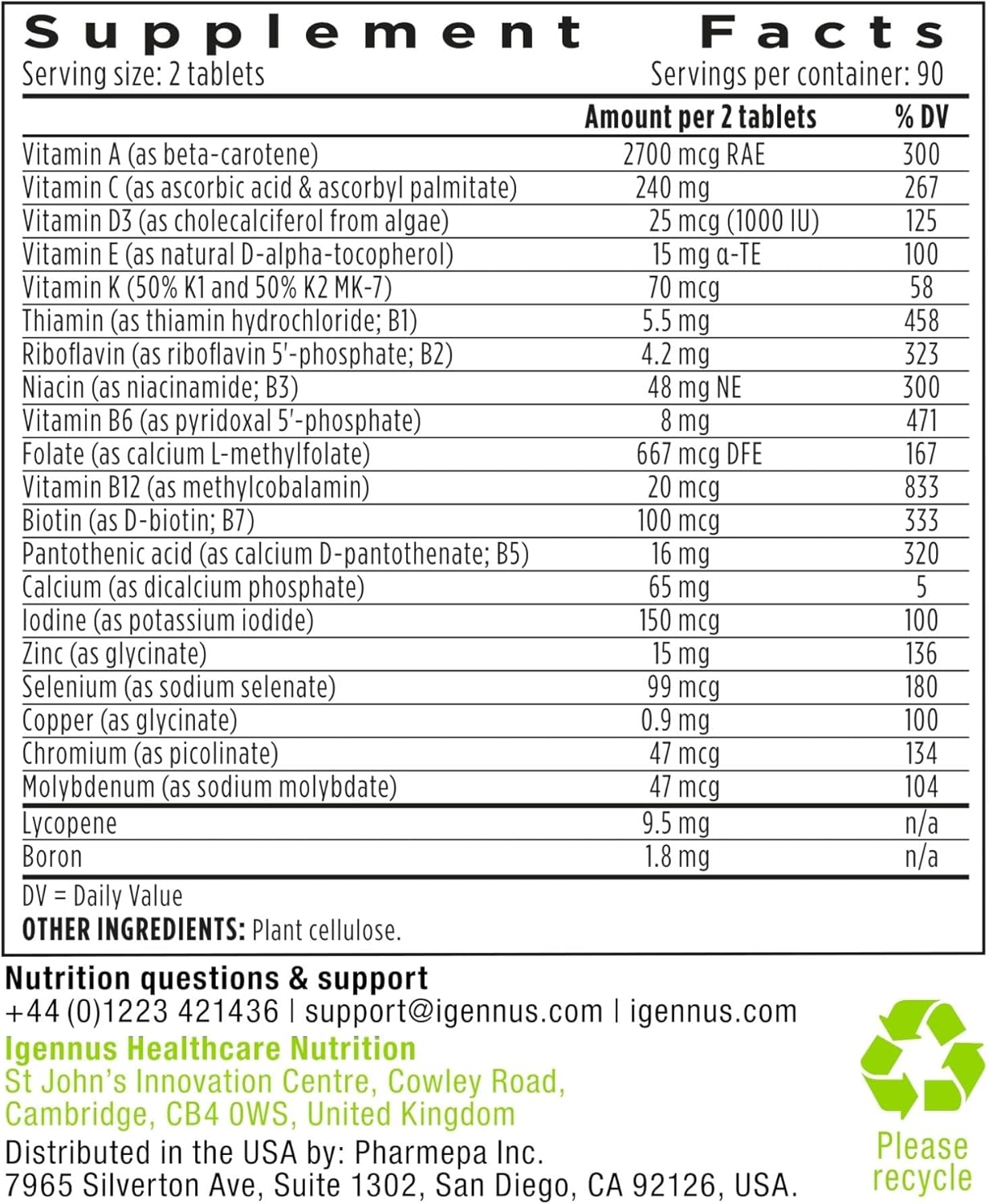 Igennus Methylated Men's Multivitamin - 180 Tablets, Bioavailable MTHFR Supplement with Active B-Vitamins for Sustained Release