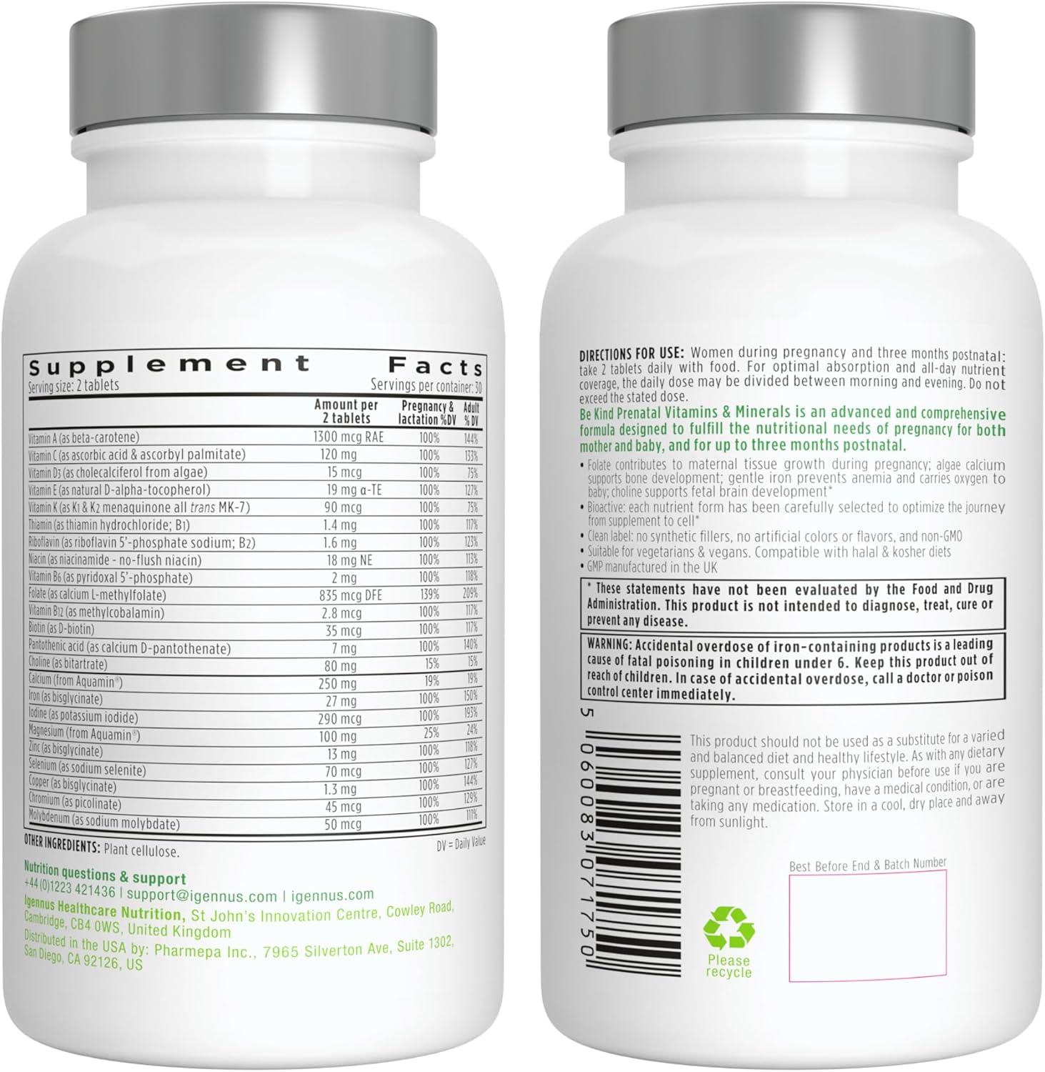 Igennus Methylated Prenatal Multivitamin for Women - Folate for MTHFR, High Absorption, Clean Label, Gentle Iron - Vegan Pregnancy Vitamins - Non-GMO - 360 Tablets