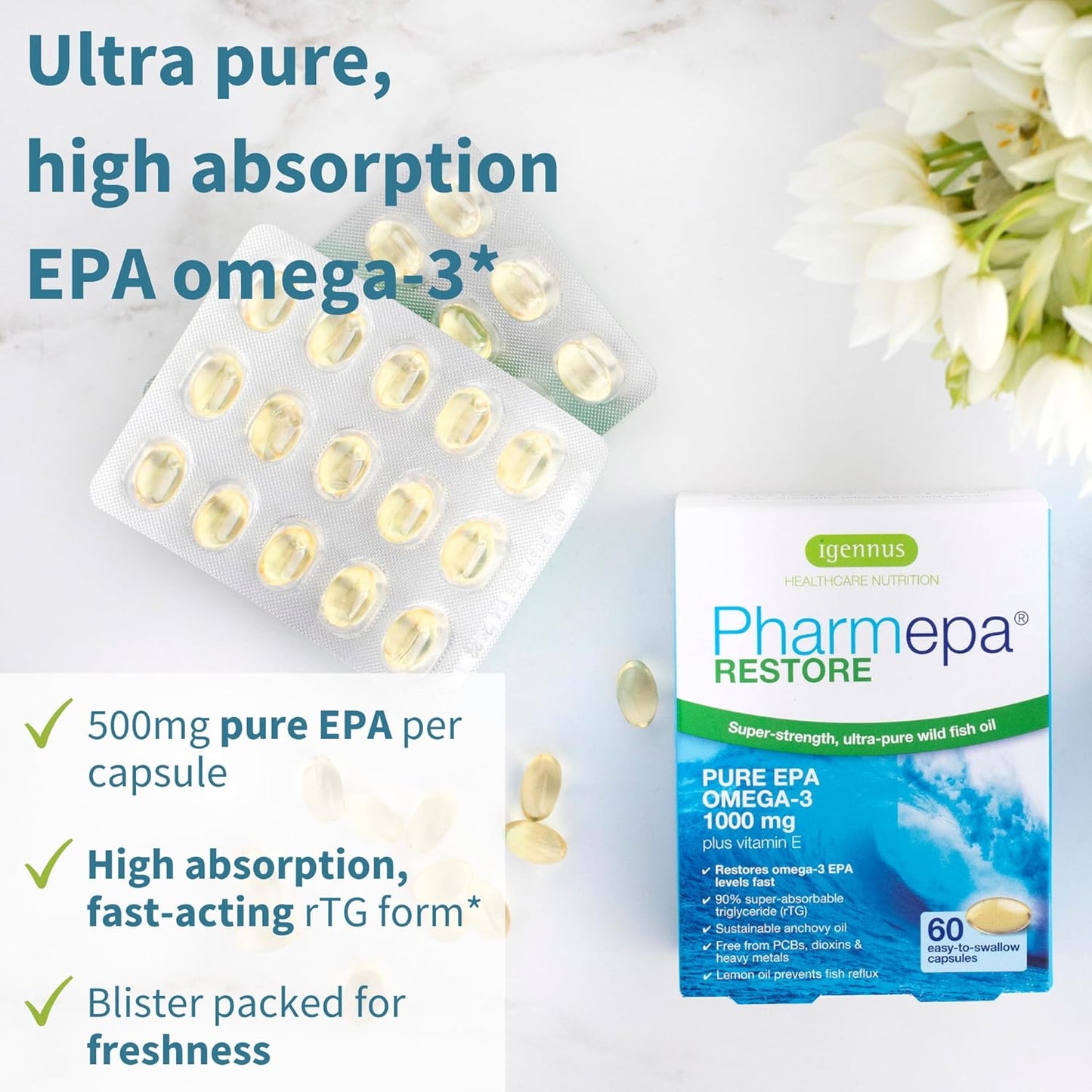 Igennus Pharmepa Restore Bundle with Ashwagandha, L-Theanine, and Magnesium - Pure EPA Omega-3 Fish Oil and KSM-66 Ashwagandha with Zinc & B Vitamins