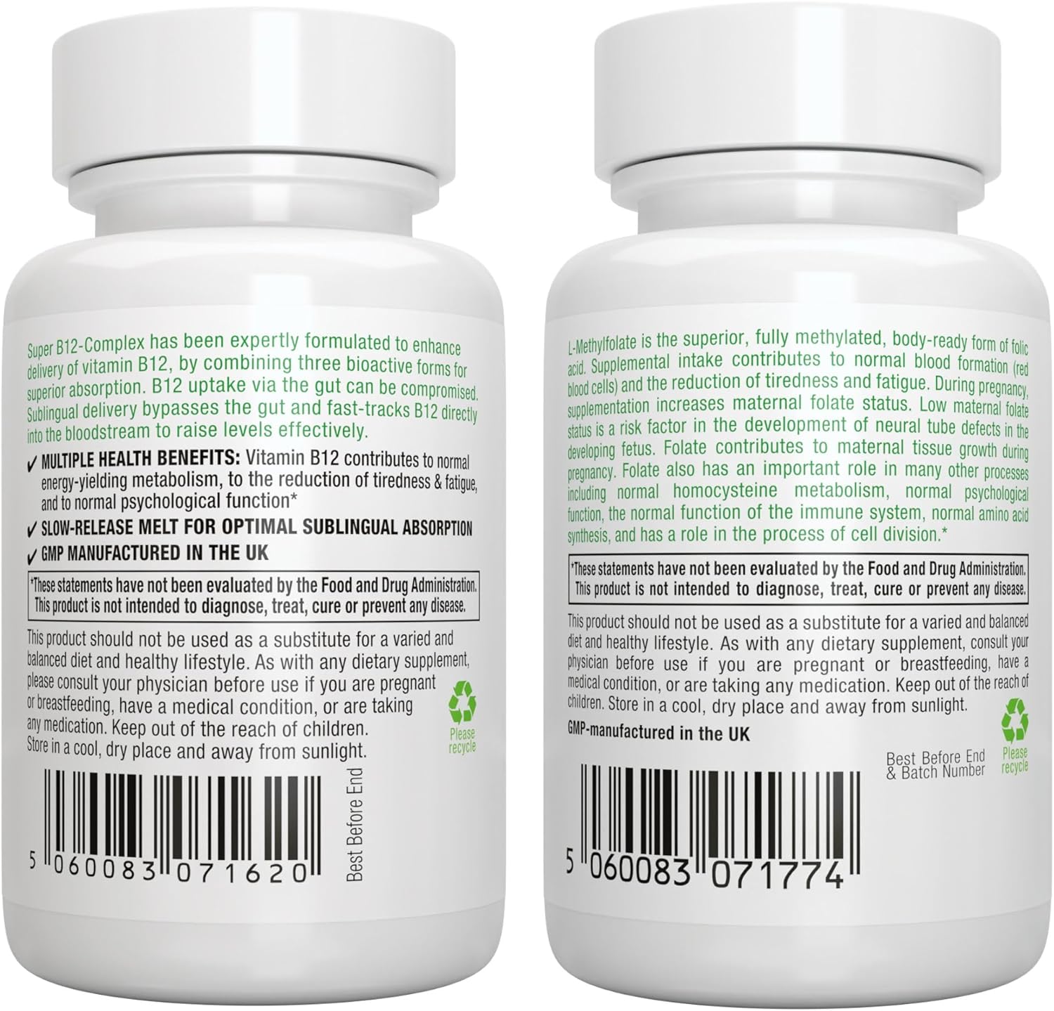 Igennus Super B12-Complex 1000mcg + Folate 400mcg Bundle - High Absorption Vegan Sublingual B12 with Methylcobalamin & L-Methylfolate