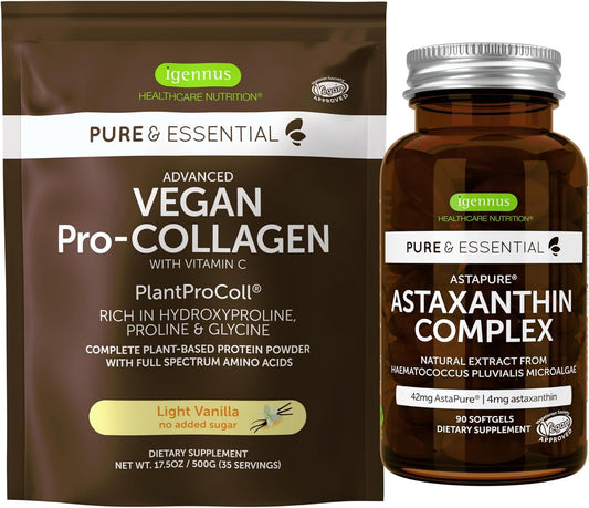 Igennus Vegan Collagen Protein Powder + Astaxanthin Bundle for Hair, Skin & Nails