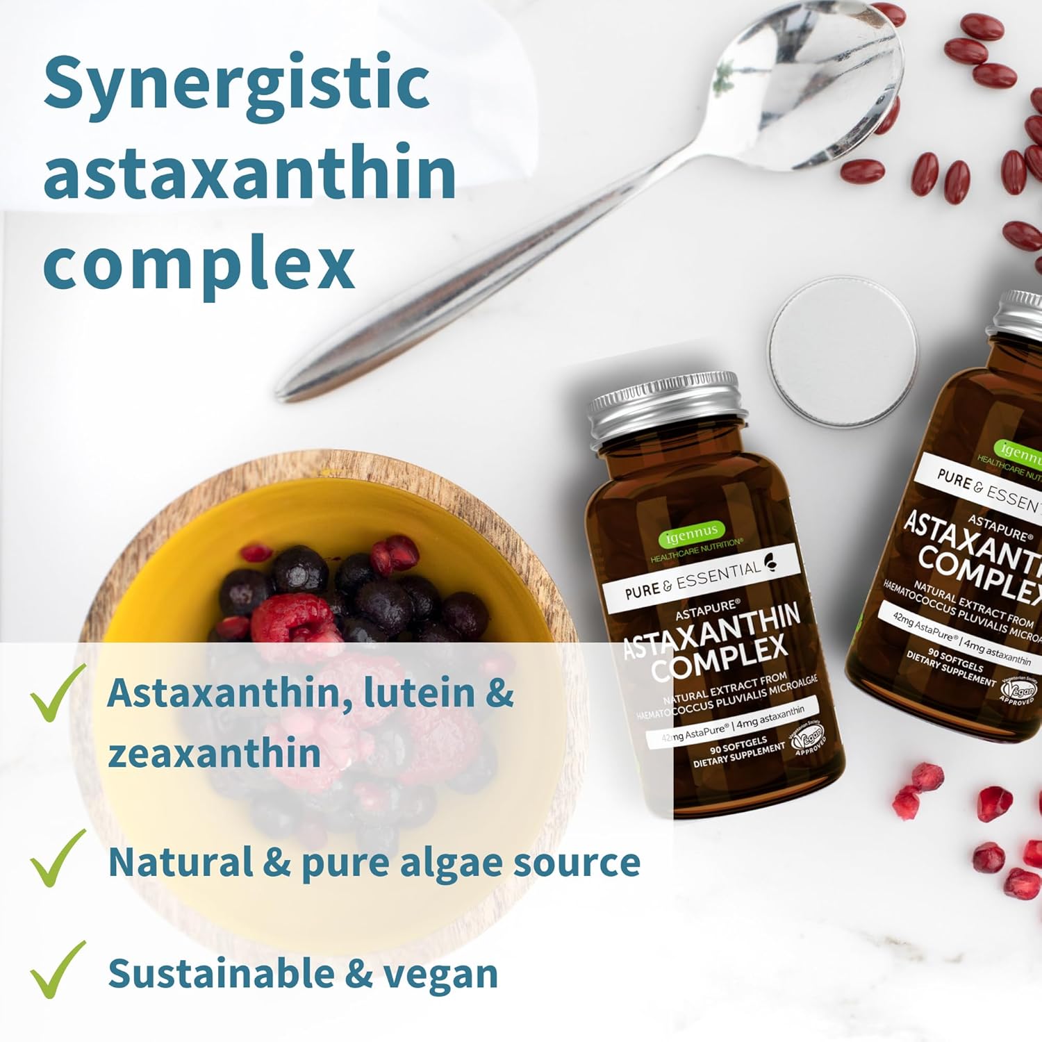 Igennus Vegan Collagen Protein Powder + Astaxanthin Bundle for Hair, Skin & Nails
