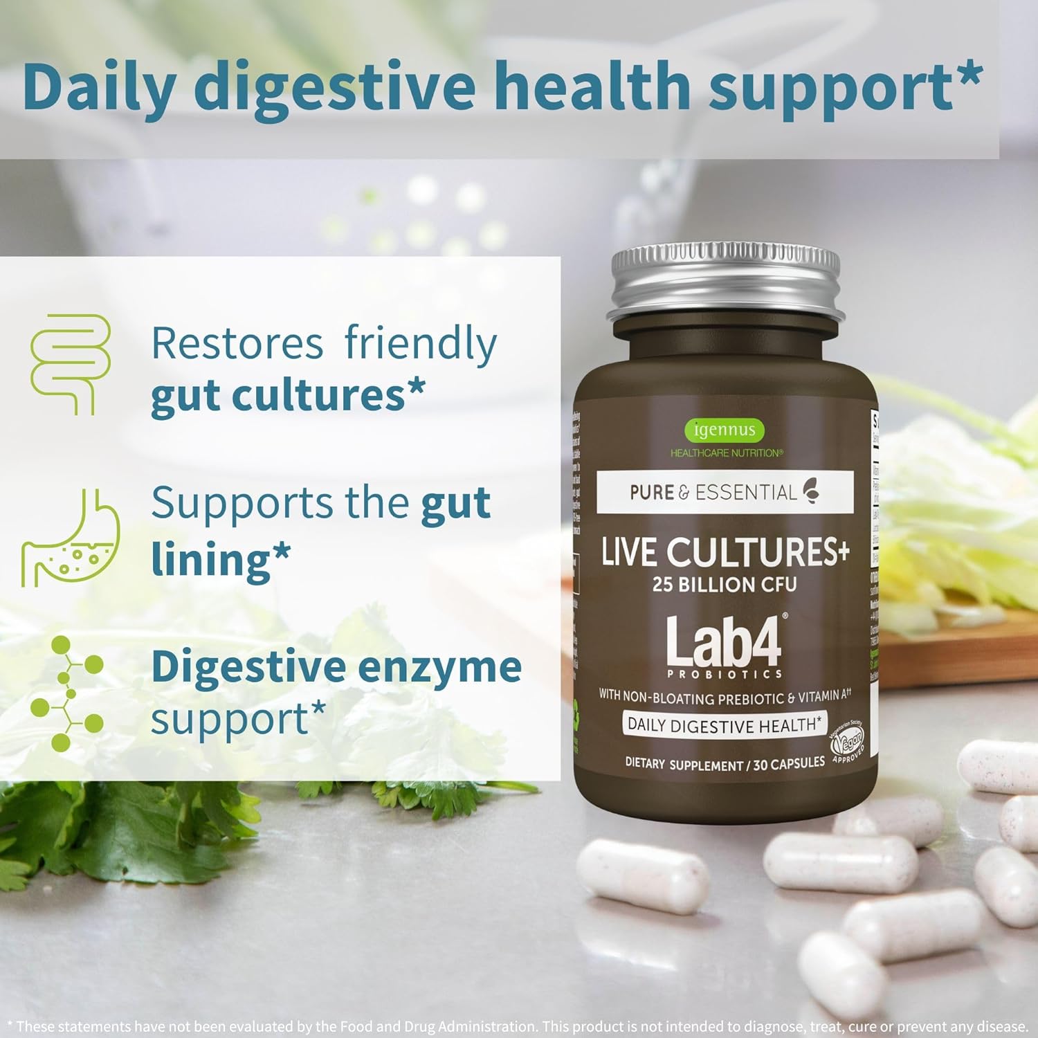 Igennus Vegan Live Cultures+ Lab4 Probiotics & B12-Complex Bundle - 25 Billion CFU, High Absorption Formula