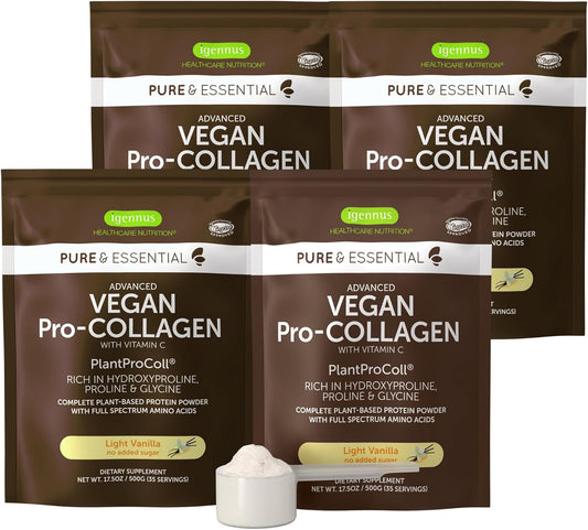 Igennus Vegan Vanilla Collagen Peptide Powder with Vitamin C - Non GMO Plant Based Booster - 140 Servings