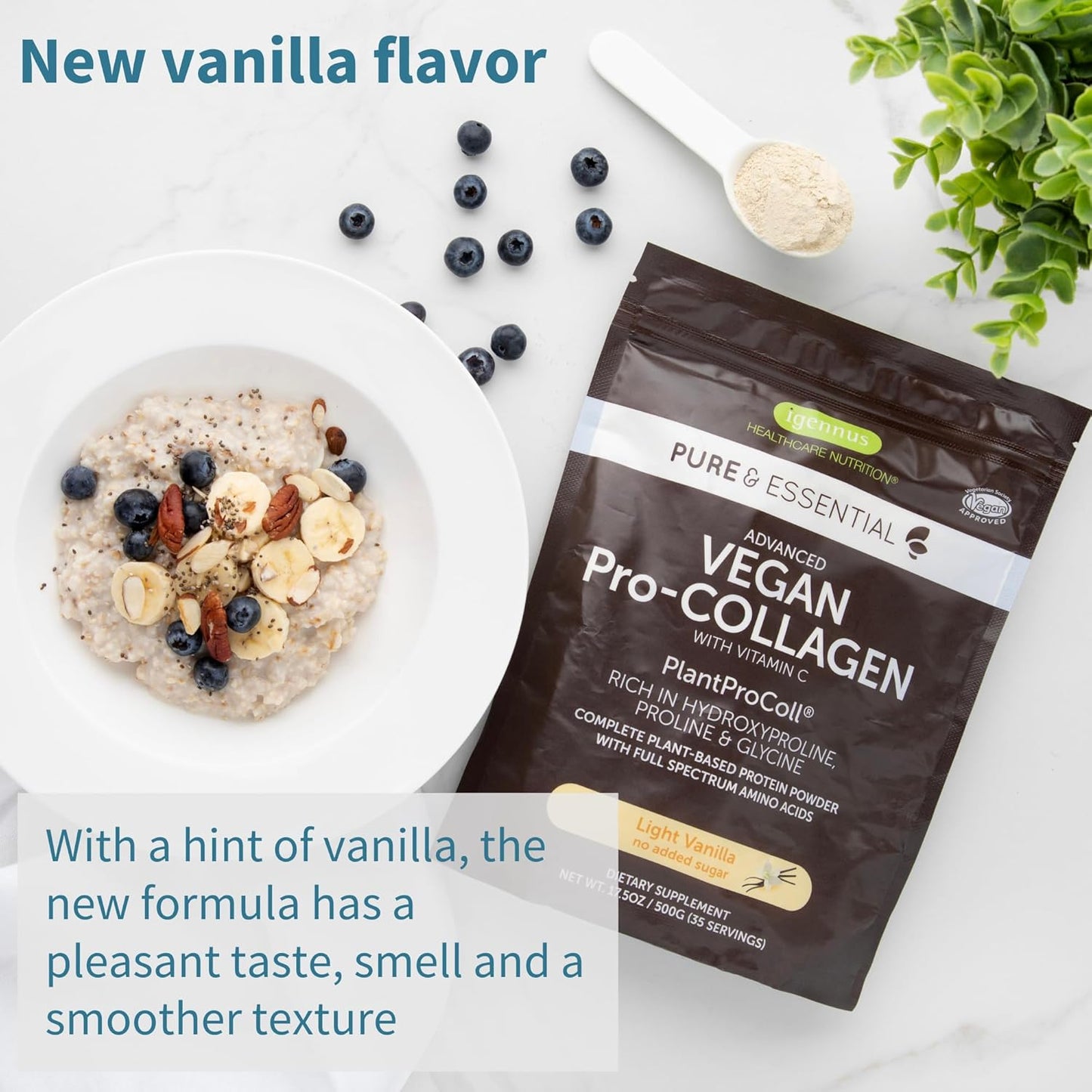 Igennus Vegan Vanilla Collagen Peptide Powder with Vitamin C - Non GMO Plant Based Booster - 140 Servings