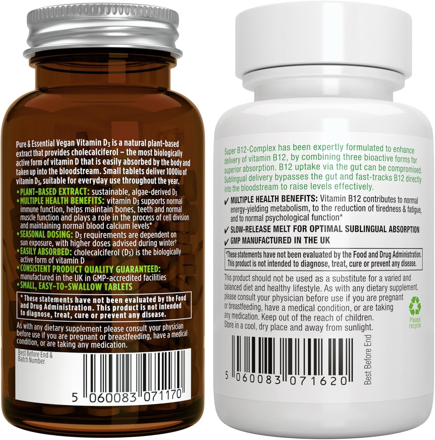 Igennus Vegan Vitamin D3 + B12 Bundle: 365 Tablets of 1000iu D3 + High Absorption Sublingual B12