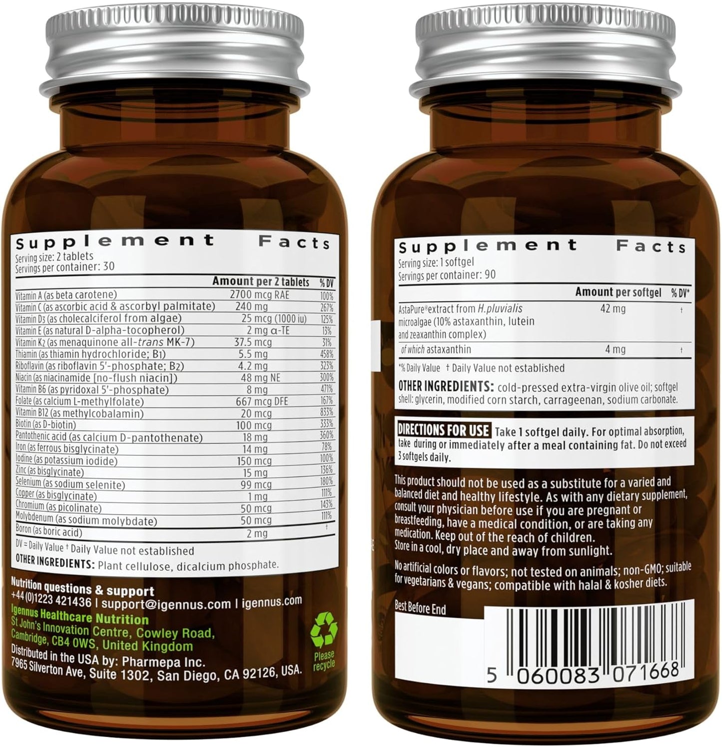 Igennus Women's Multivitamin Bundle with Astaxanthin Complex - Vegan, Sustained Release Formula with Iron and Natural Astaxanthin