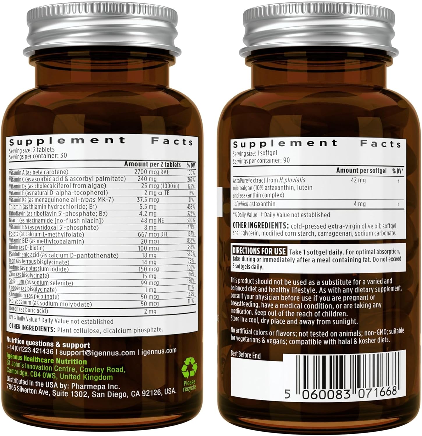 Igennus Women's Multivitamin Bundle with Astaxanthin Complex - Vegan, Sustained Release Formula with Iron and Natural Astaxanthin