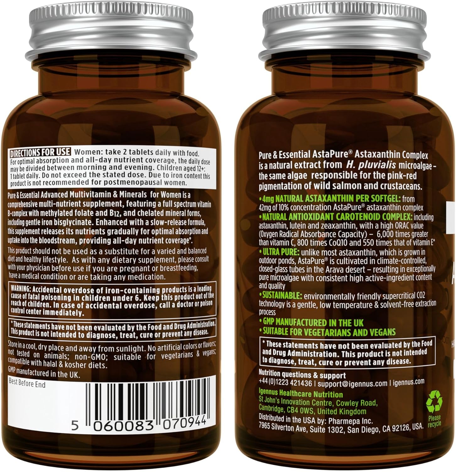 Igennus Women's Multivitamin Bundle with Astaxanthin Complex - Vegan, Sustained Release Formula with Iron and Natural Astaxanthin