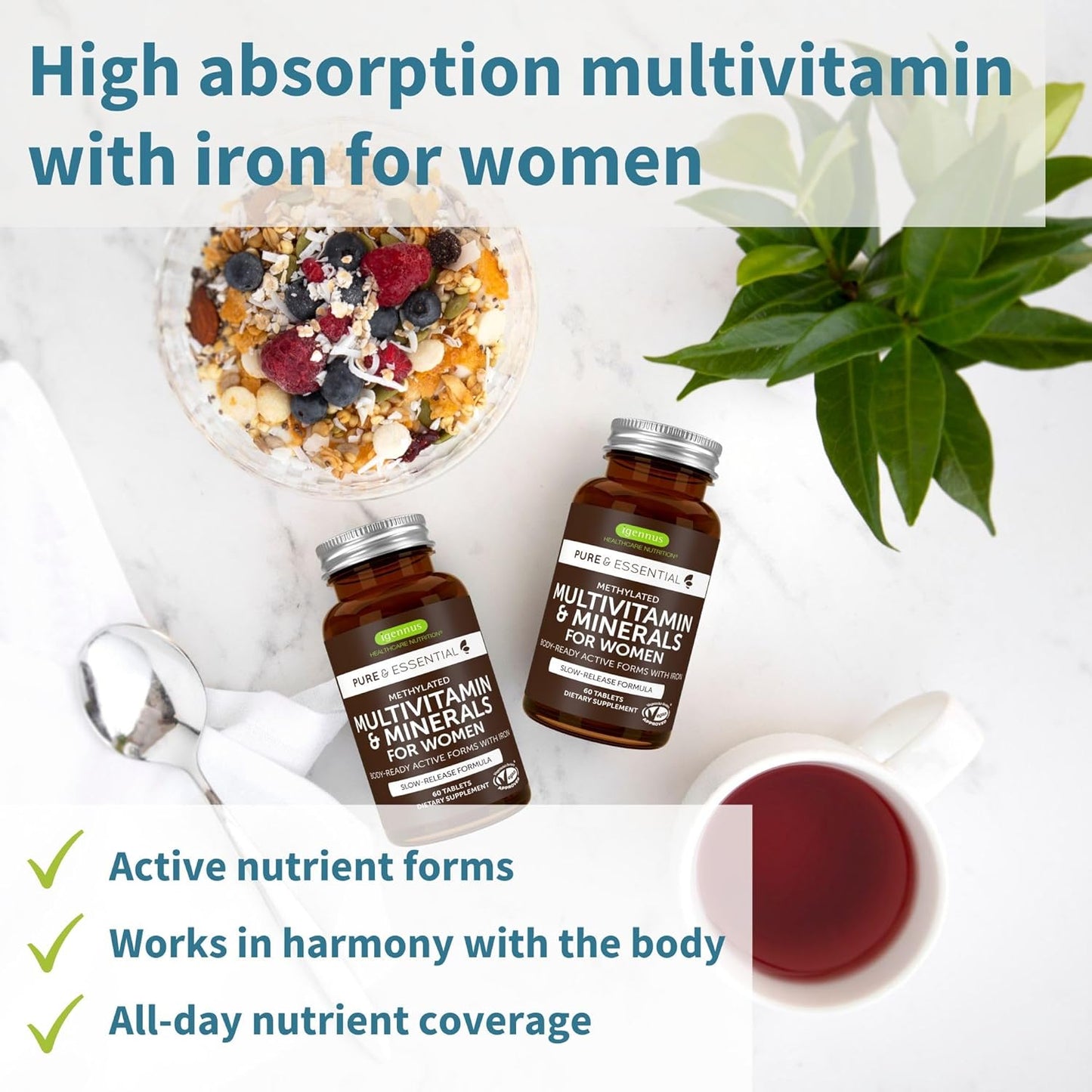 Igennus Women's Multivitamin Bundle with Iron, Probiotics, and Live Cultures - Vegan Friendly