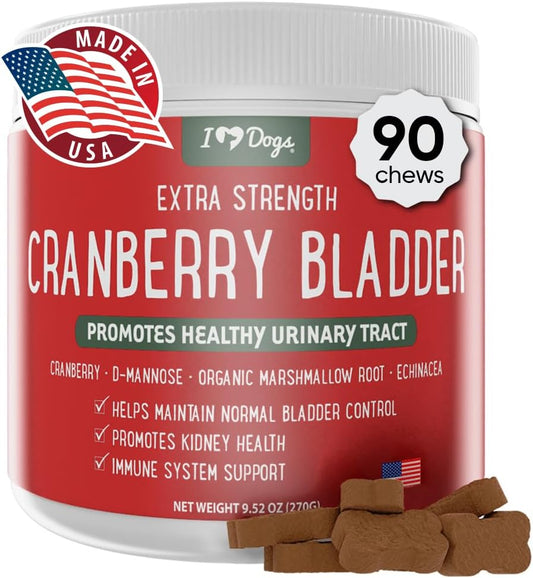 iHeartDogs Cranberry & D-Mannose Blend for Dog's Urinary Health - Supports Bladder Strength & UTI Prevention