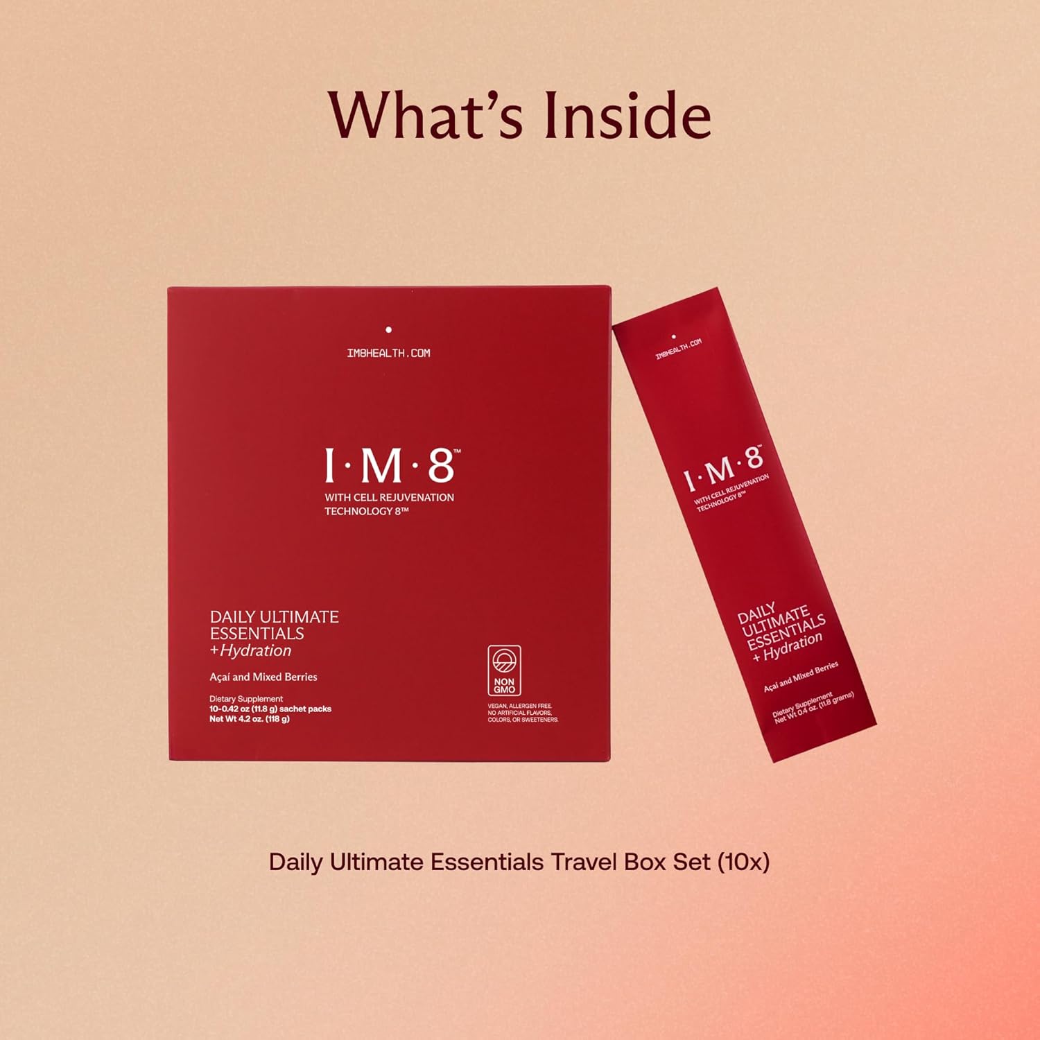 IM8 Daily Ultimate Essentials Multivitamin with CoQ10, Probiotics, Vitamins, Greens - Gluten Free, Vegan, Acai Mixed Berry - 10 Servings