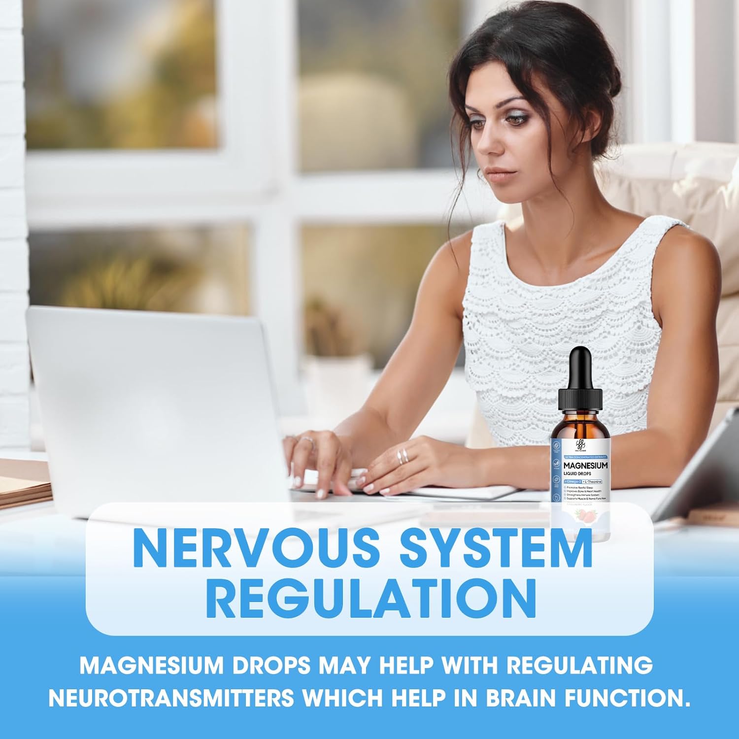 iMATCHME Magnesium Glycinate Liquid Drops (2 Pack) with Citrate, Oxide, Taurate, Omega3, L-Theanine, D3, B6, B12 - Calm, Sleep, Leg Cramps, Energy - Sugar-Free Strawberry Flavor