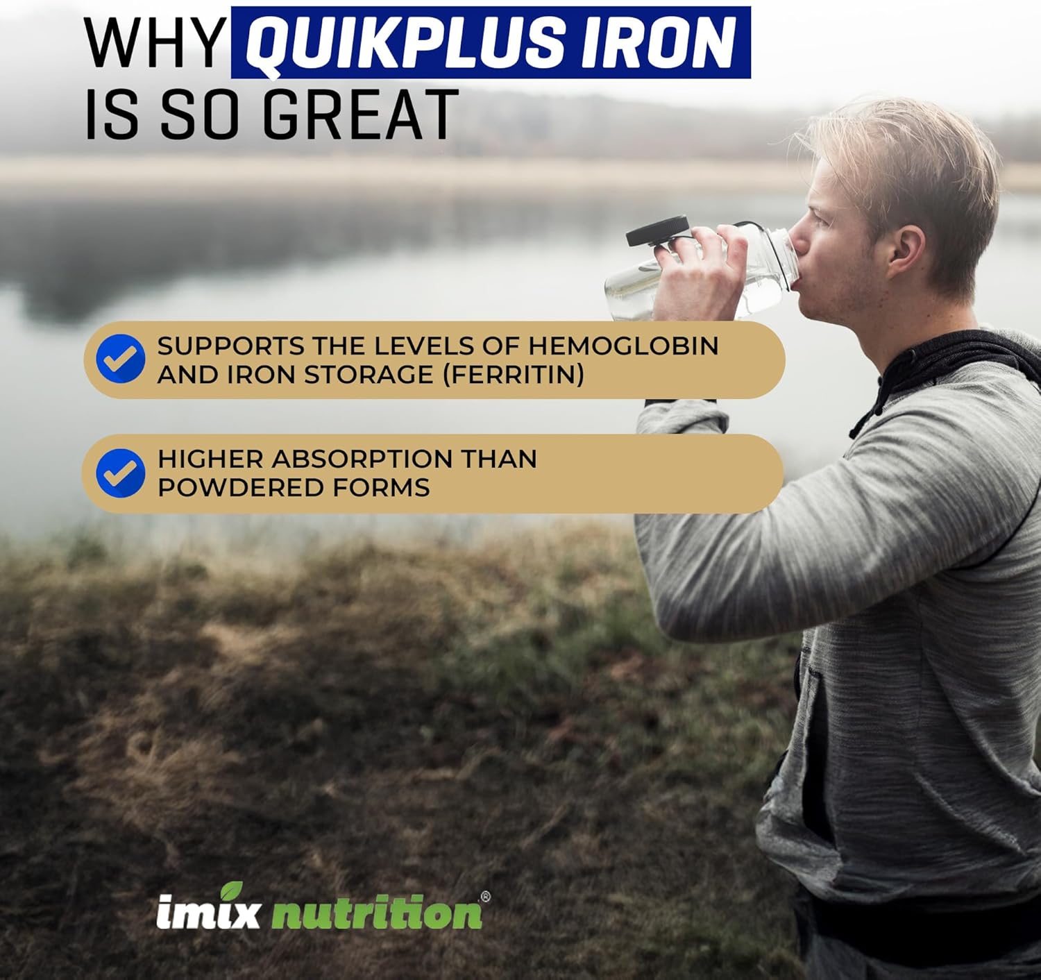 Imix Nutrition QuikPlus Iron: High Absorption Ionic Liquid Mineral Supplement for Hemoglobin & Ferritin - Vegan, Gluten-Free - 2 oz Bottle