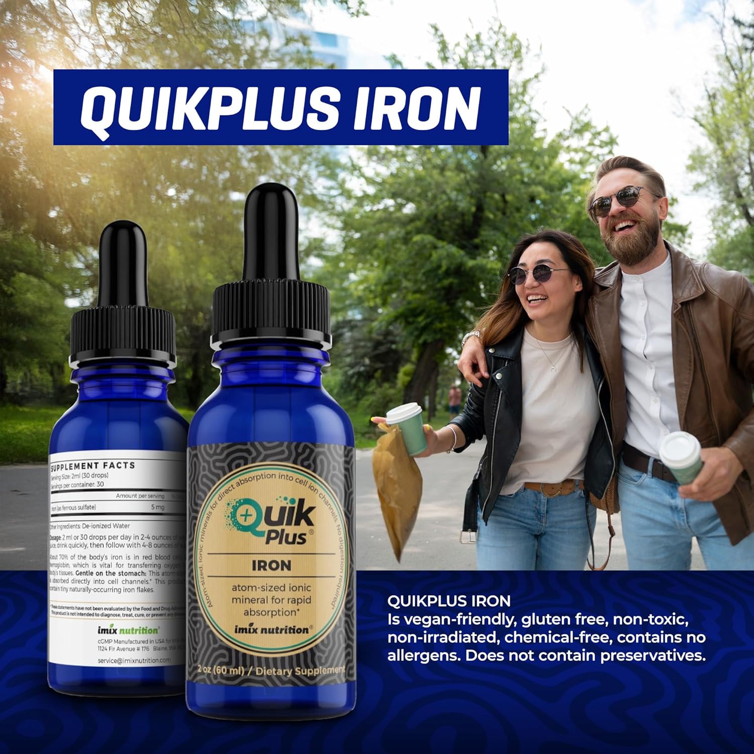 Imix Nutrition QuikPlus Iron: High Absorption Ionic Liquid Mineral Supplement for Hemoglobin & Ferritin - Vegan, Gluten-Free - 2 oz Bottle