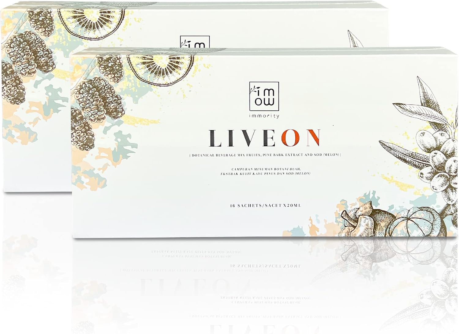 Immority Liveon Natural Pine Bark Extract Beverage Mix with Fruits - 32 Sachets, 4X Antioxidant Power for Youthful Skin