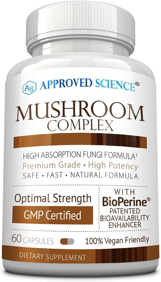 Immune and Cognitive Support Mushroom Complex with Lion’s Mane, Chaga, Reishi, Turkey Tail, Shiitake, and Oyster - 60 Vegan Capsules