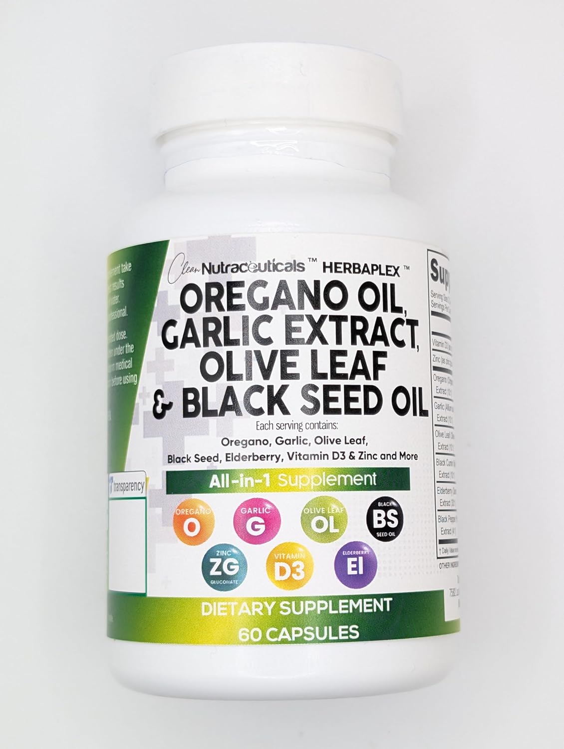 Immune and Digestive Health Supplement Bundle: Oregano Oil, Garlic Extract, Olive Leaf, Black Seed Oil, Vitamin D3, and Zinc - 5 Pack