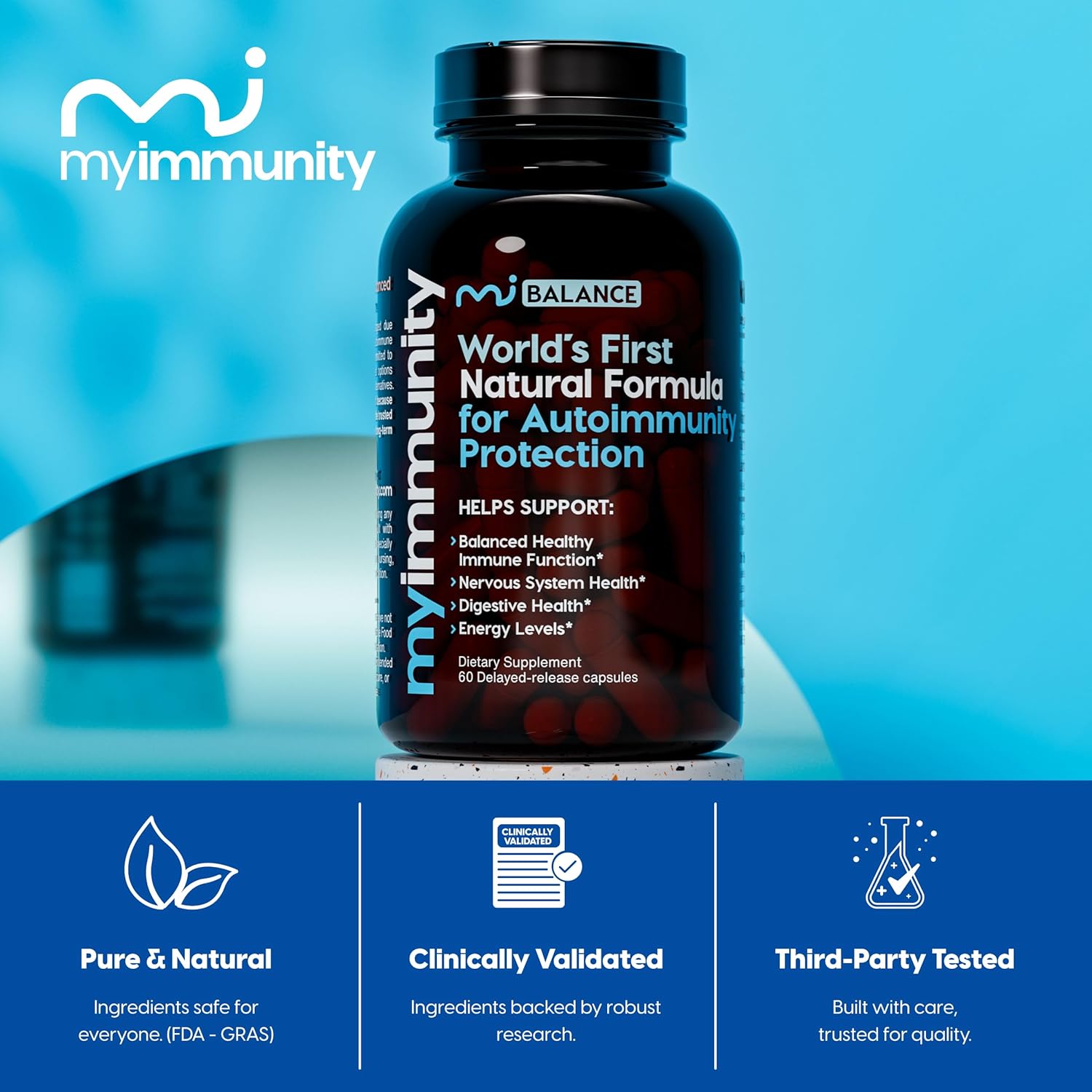 Immune Balance Supplement with Grass-Fed Lactoferrin, Taurine, Vitamins D3, K2 & B12 | Delayed-Release for Gut & Overall Wellness | Low Lactose, USA-Made