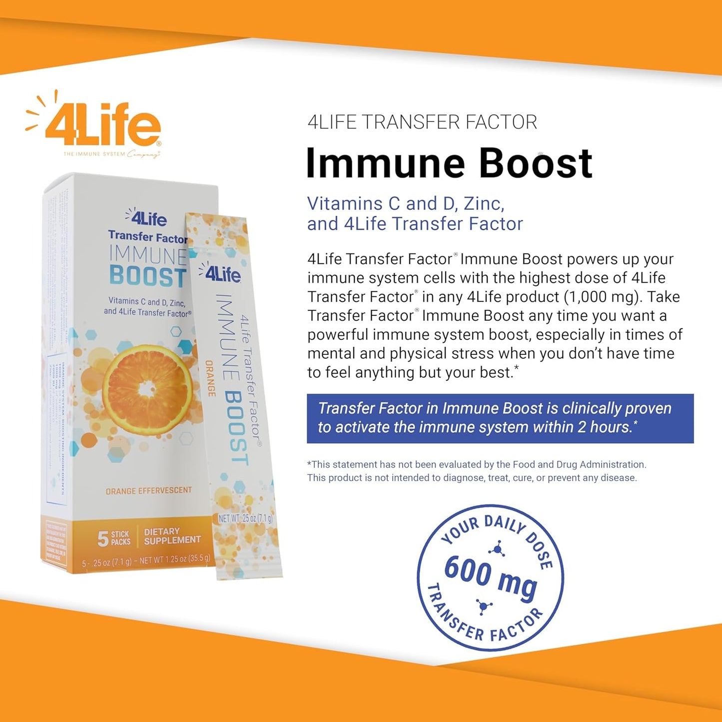 Immune Boost Powder Packs - Transfer Factor, Zinc, Vitamin C - 4Life Wide Spectrum Immune Defense