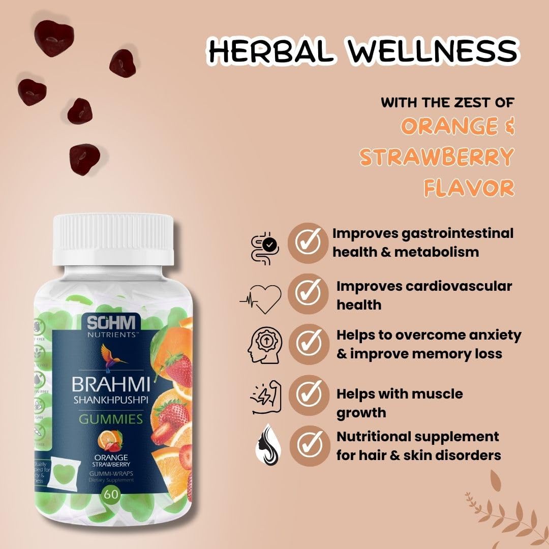 Immune-Boosting Brahmi and Shankhpushpi Gummies - 60 Count, Vegetarian & Gluten-Free, Individually Wrapped to Add Life to Lives