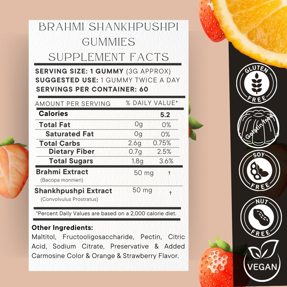 Immune-Boosting Brahmi and Shankhpushpi Gummies - 60 Count, Vegetarian & Gluten-Free, Individually Wrapped to Add Life to Lives