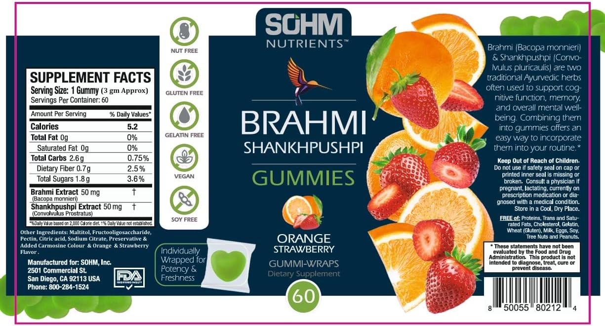 Immune-Boosting Brahmi and Shankhpushpi Gummies - 60 Count, Vegetarian & Gluten-Free, Individually Wrapped to Add Life to Lives