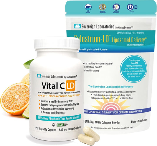 Immune-Boosting Colostrum-LD and Vitamin C Bundle - Support Gut Health and Immunity with Rosehips and Bioflavonoids - 94 Days Supply