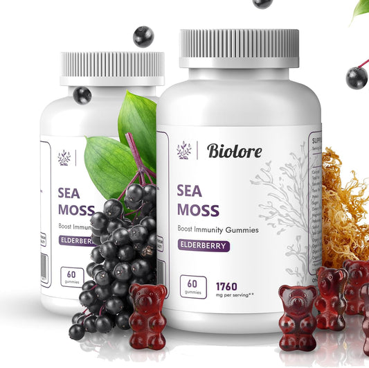 Immune-Boosting Sea Moss Gummies with Elderberry, Burdock Root, Bladderwrack - 240 pcs (2 Pack) for Overall Wellness and Health