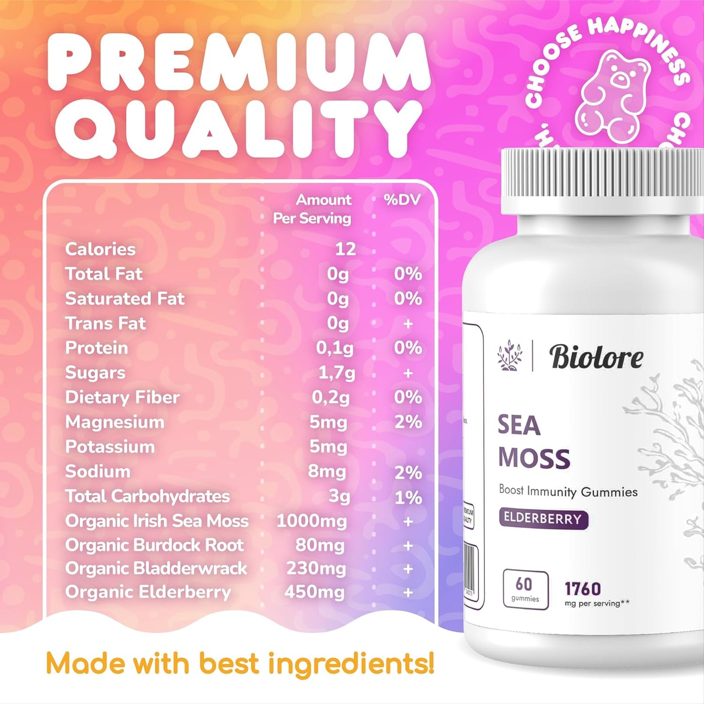 Immune-Boosting Sea Moss Gummies with Elderberry, Burdock Root, Bladderwrack - 240 pcs (2 Pack) for Overall Wellness and Health