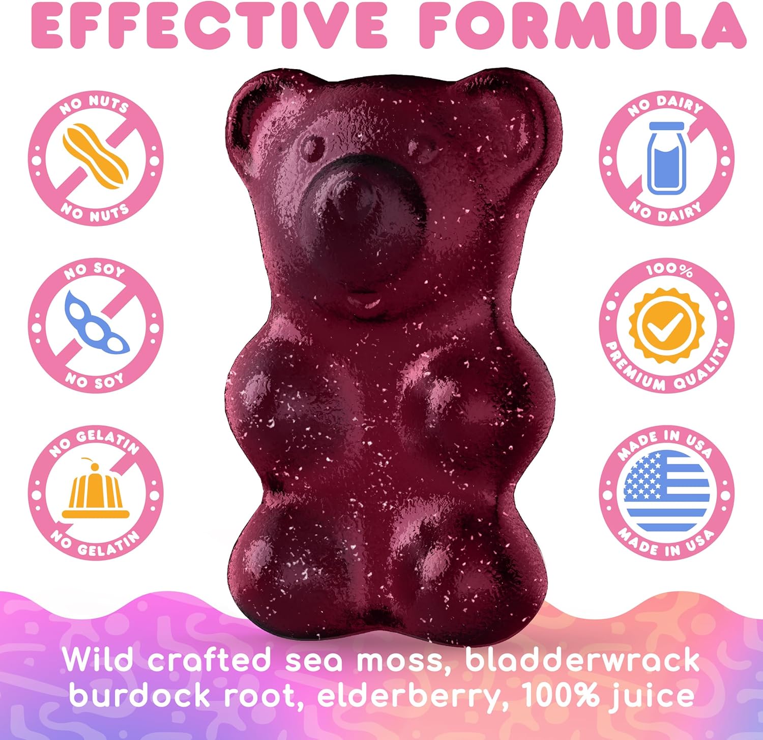 Immune-Boosting Sea Moss Gummies with Elderberry, Burdock Root, Bladderwrack - 240 pcs (2 Pack) for Overall Wellness and Health