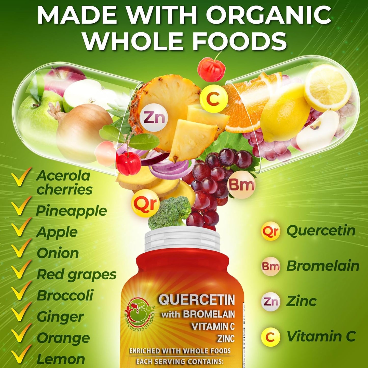 Immune-Boosting Supplement Bundle: Quercetin with Bromelain and Liposomal Vitamin C 1500mg for Overall Health Support
