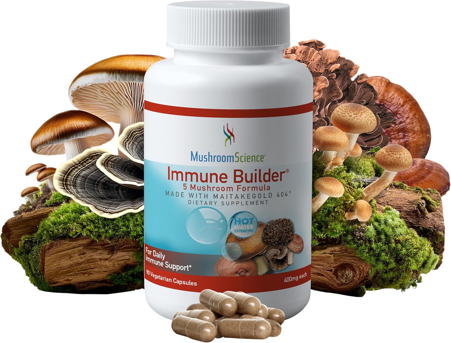 Immune Builder Mushroom Capsules with MaitakeGold, Reishi & Shiitake Extracts - 90 CT - Vegetarian Supplement for Adults