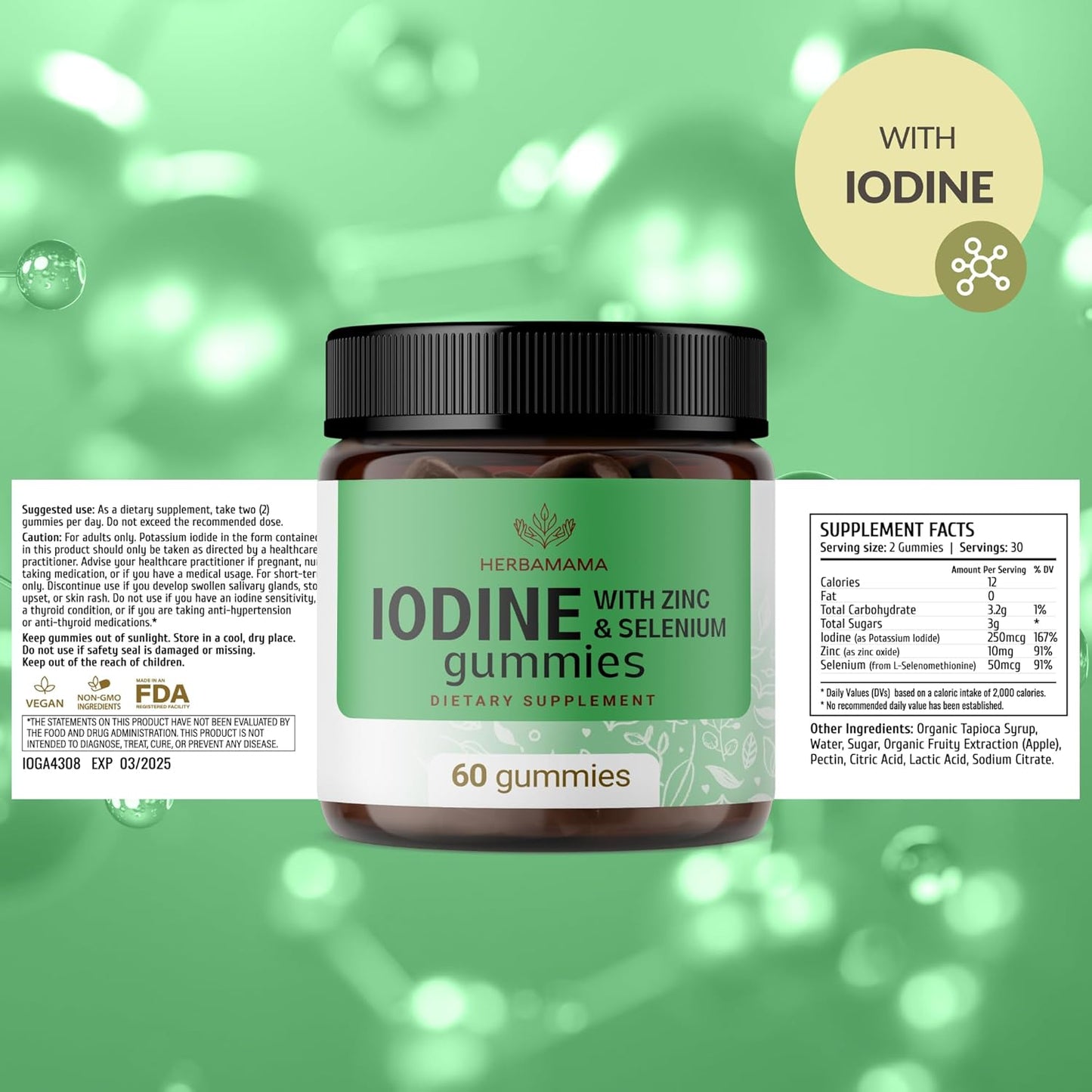 Immune Defense Gummies with Iodine, Zinc, and Selenium - Vegan & Non-GMO Apple Flavored Chews - 60 Count