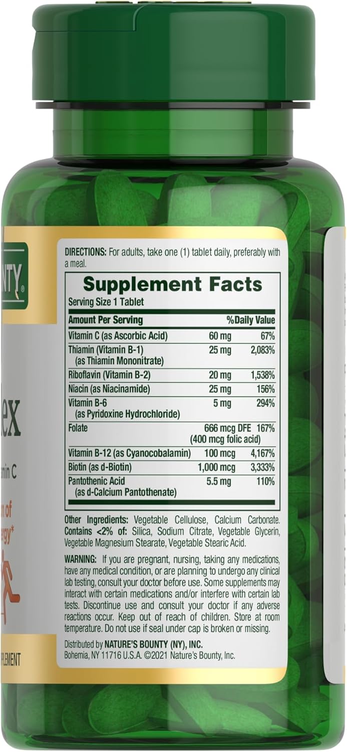 Immune & Energy Support: Nature's Bounty Super B Complex with Vitamin C & Folic Acid - 150 Tablets