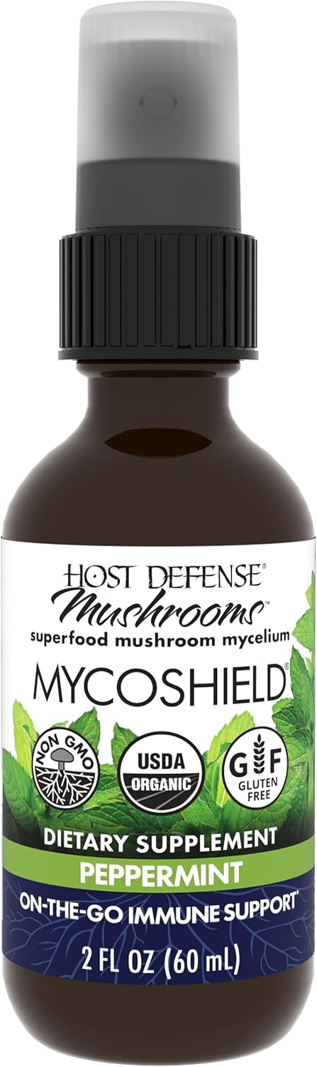Immune Health Support Throat Spray with Chaga, Reishi, Turkey Tail - Host Defense MycoShield - On-The-Go Immune Support - 2 fl oz