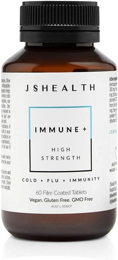 Immune + Immunity Booster Supplement with Zinc, Vitamin C, Echinacea, and Olive Leaf - 60 Tablets by JSHealth Vitamins
