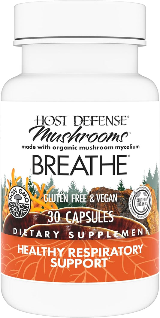 Immune & Respiratory Support Mushroom Capsules with Chaga, Reishi & Cordyceps - Herbal Lung Health Supplement - 30 Capsules