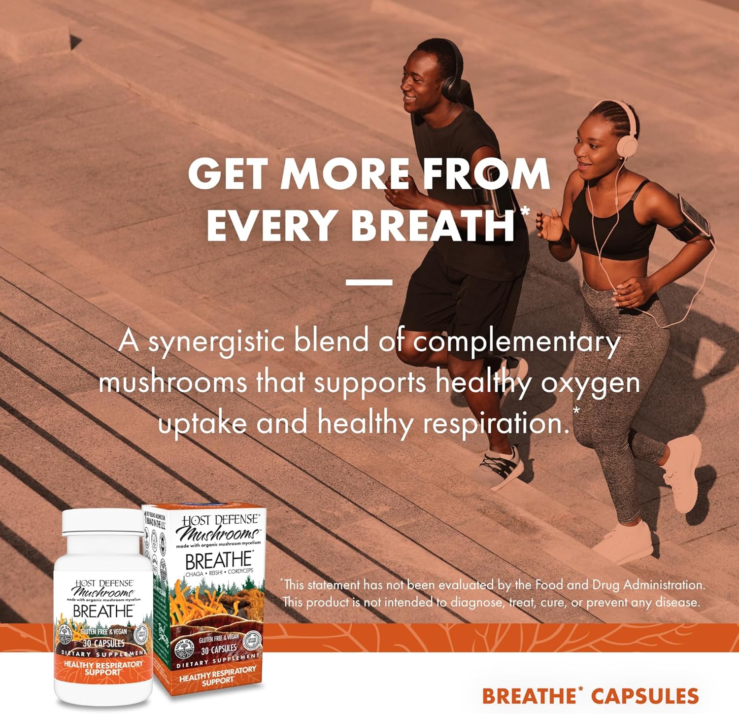 Immune & Respiratory Support Mushroom Capsules with Chaga, Reishi & Cordyceps - Herbal Lung Health Supplement - 30 Capsules