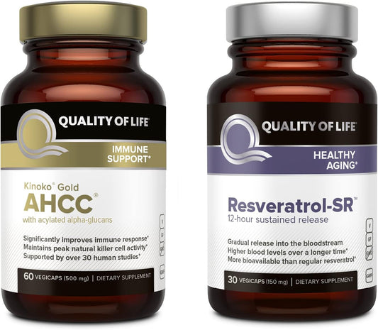 Immune Support and Anti-Aging Bundle with Kinoko Gold AHCC and Resveratrol SR Formula